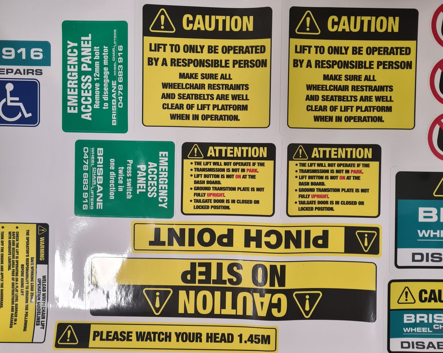 Toyota Hiace Welcab Safety Stickers