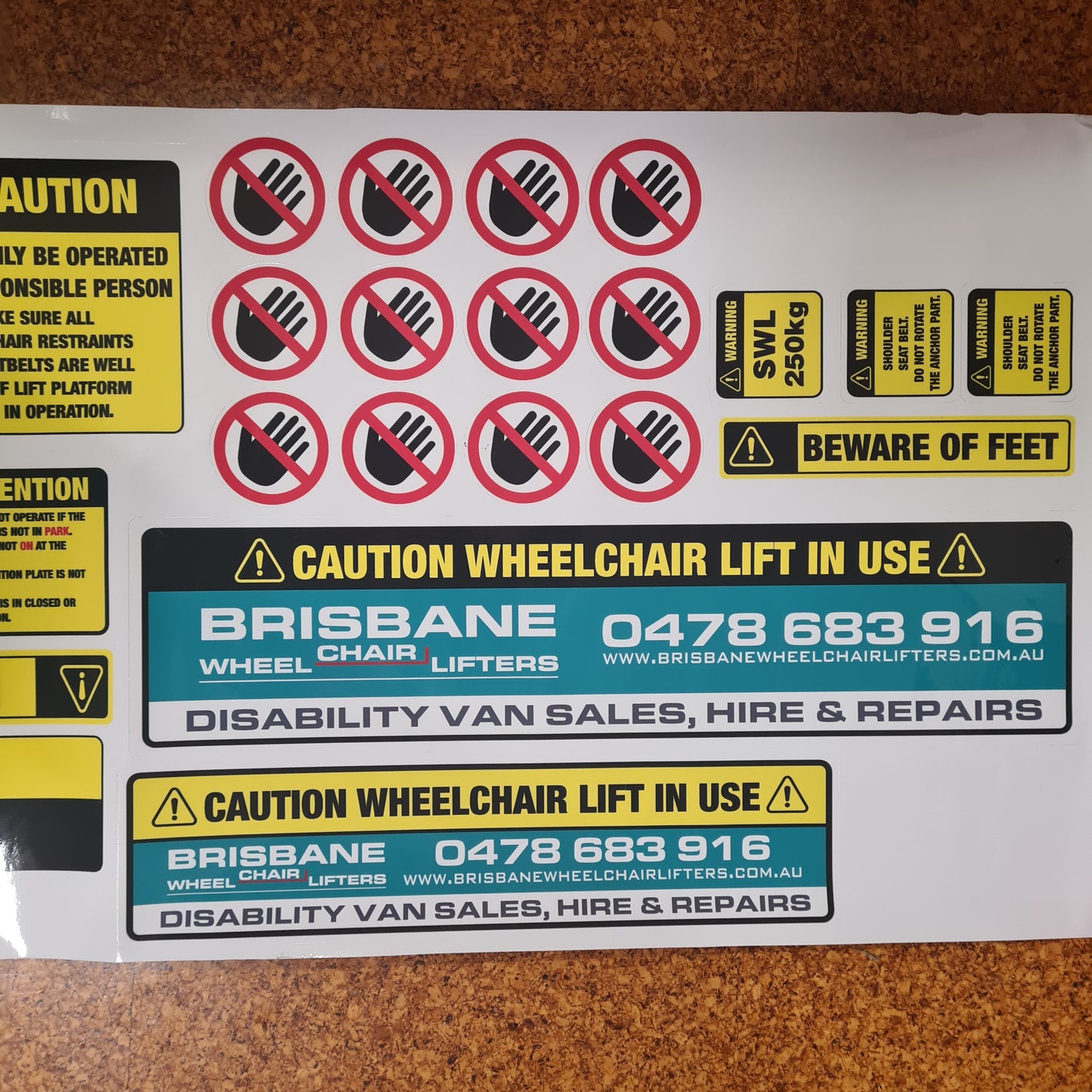 Toyota Hiace Welcab Safety Stickers